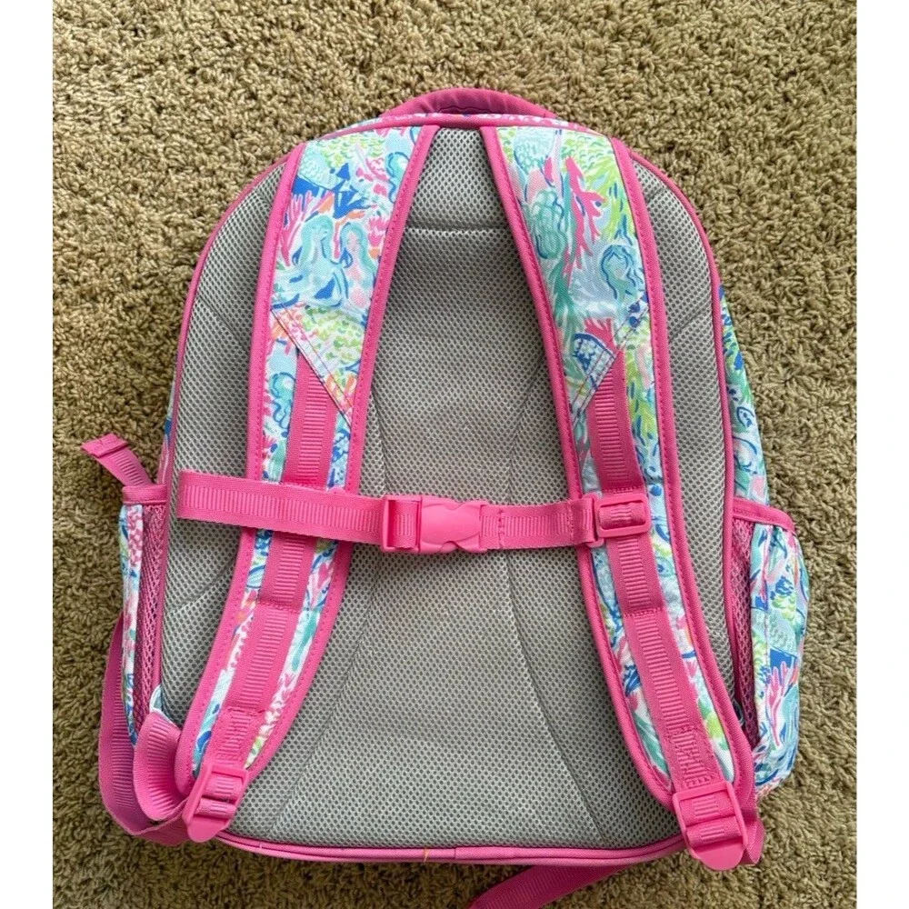 Lilly Pulitzer for Pottery Barn Mermaid Cove Print Backpack Pink Gold Zipper